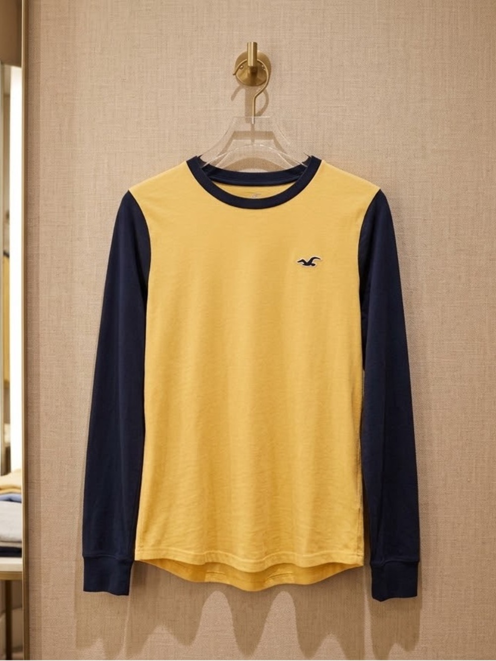 Hollister Yellow & Navy Long Sleeve Crew Tee